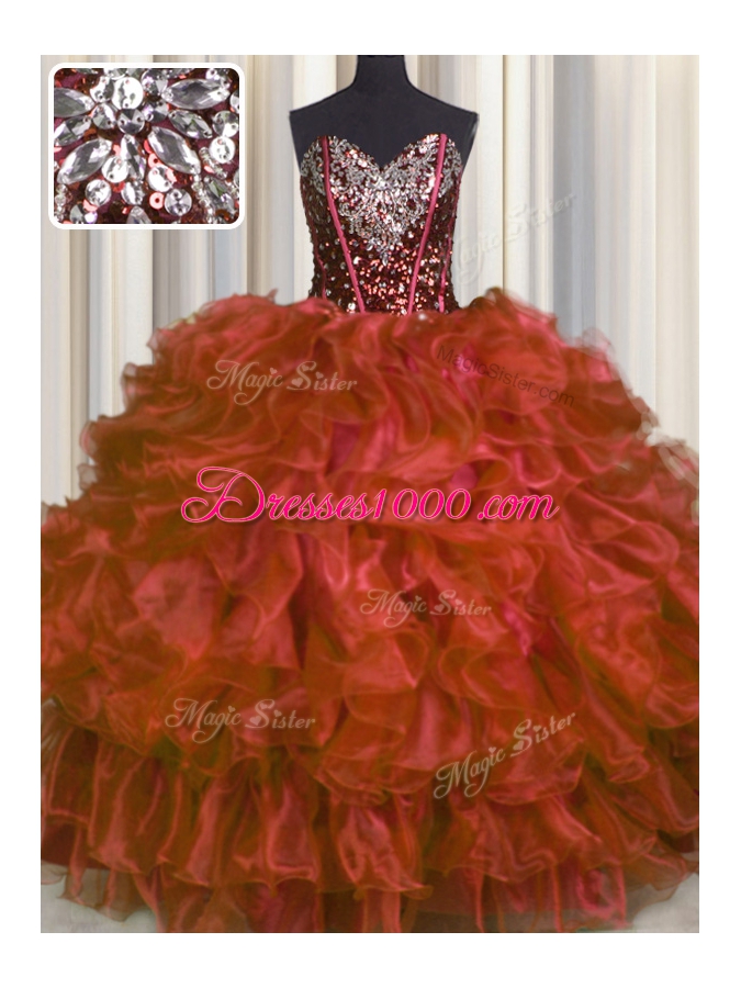 Stunning Red Quince Ball Gowns Military Ball and Sweet 16 and Quinceanera and For with Beading and Ruffles Sweetheart Sleeveless Lace Up