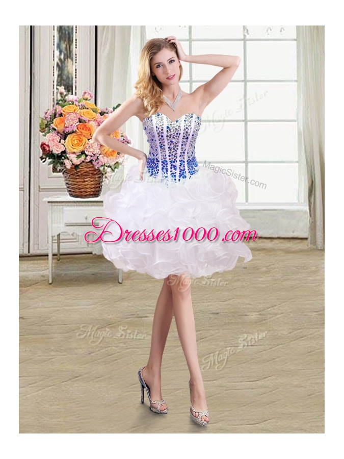 Three Piece Sleeveless Beading and Ruffles Lace Up Ball Gown Prom Dress