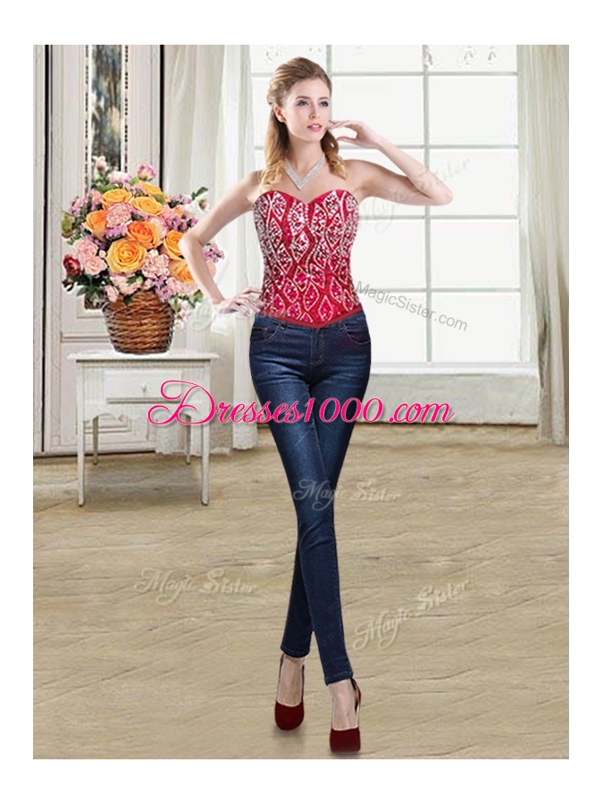 Three Piece Sweetheart Sleeveless Organza Ball Gown Prom Dress Beading and Ruffles Brush Train Lace Up