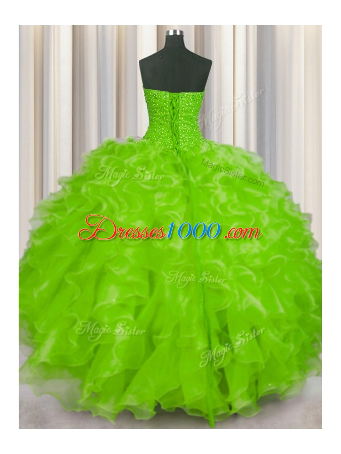 Beading and Ruffles Quinceanera Dresses Yellow Green Lace Up Sleeveless Floor Length