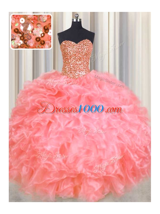 Halter Top Organza Sleeveless Floor Length Sweet 16 Dress and Beading and Ruffles