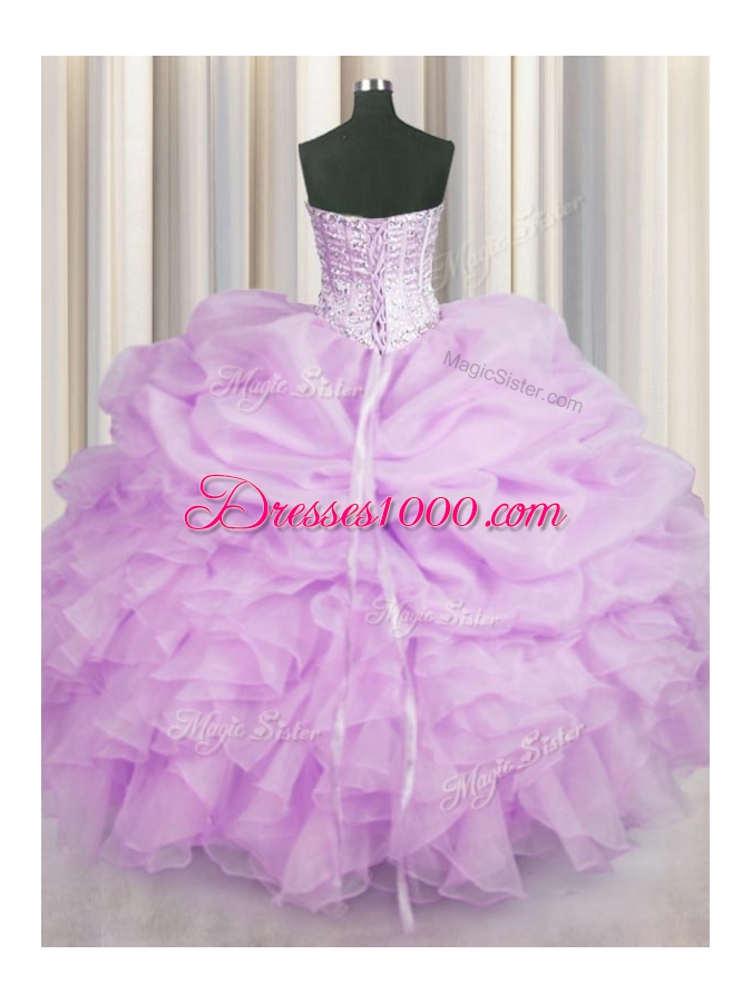 Low Price Lilac Lace Up Sweet 16 Quinceanera Dress Beading and Ruffles Sleeveless Floor Length