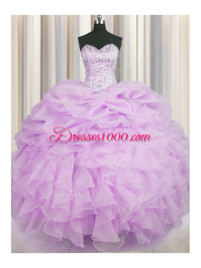 Low Price Lilac Lace Up Sweet 16 Quinceanera Dress Beading and Ruffles Sleeveless Floor Length