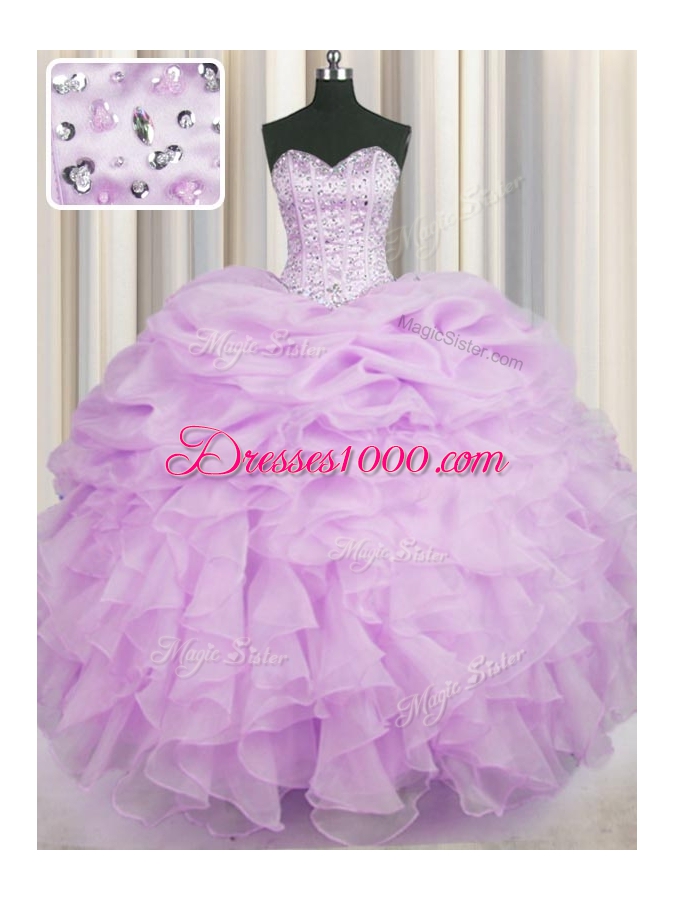 Low Price Lilac Lace Up Sweet 16 Quinceanera Dress Beading and Ruffles Sleeveless Floor Length