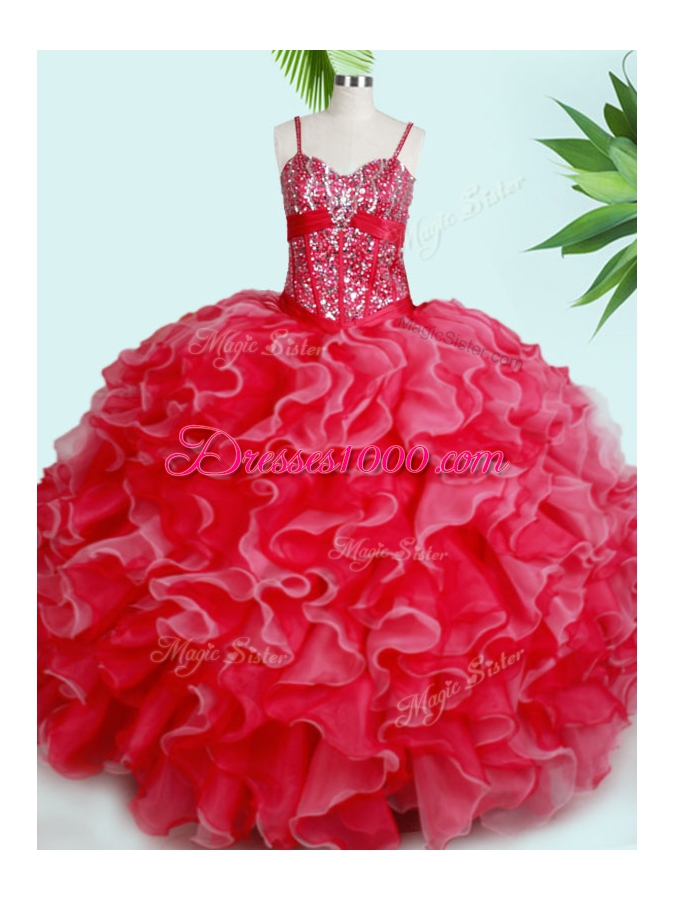 Most Popular Organza Sleeveless Floor Length Quinceanera Dresses and Beading and Ruffles
