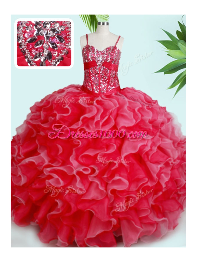 Most Popular Organza Sleeveless Floor Length Quinceanera Dresses and Beading and Ruffles