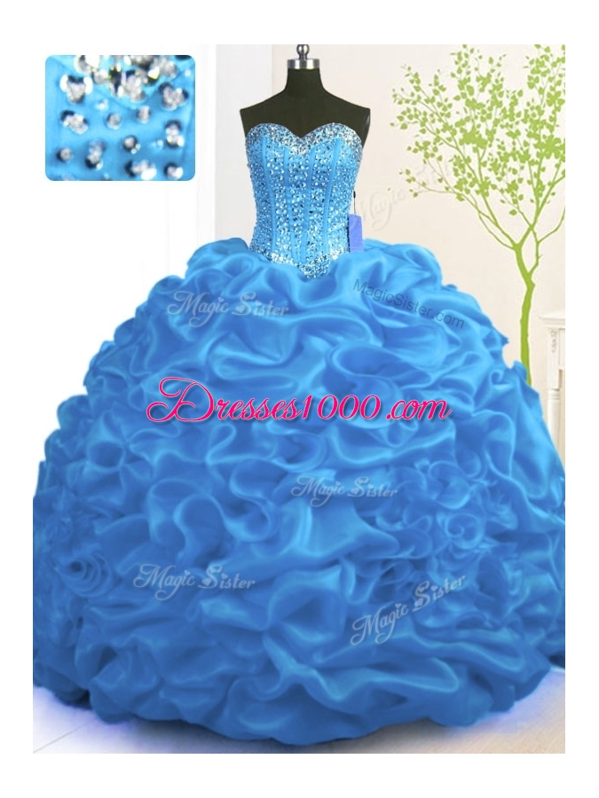 Sleeveless Brush Train Lace Up With Train Beading and Ruffles Sweet 16 Dresses