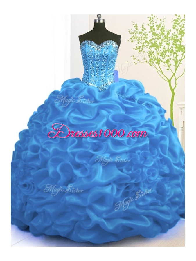 Sleeveless Brush Train Lace Up With Train Beading and Ruffles Sweet 16 Dresses