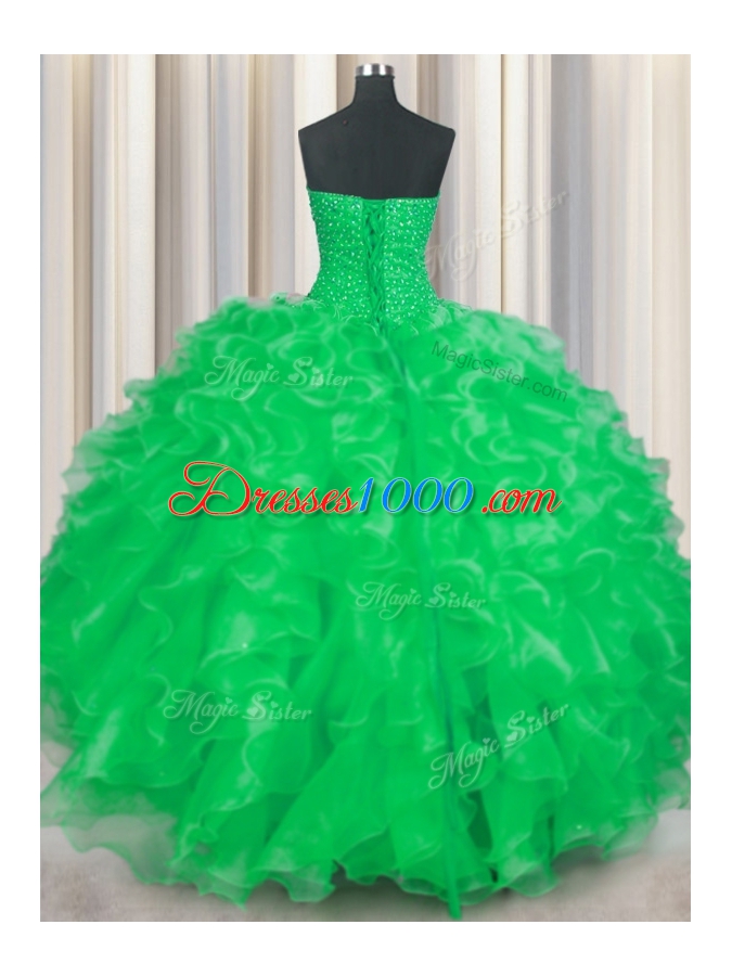 Super Ball Gowns Ball Gown Prom Dress Green Sweetheart Organza Sleeveless Floor Length Lace Up