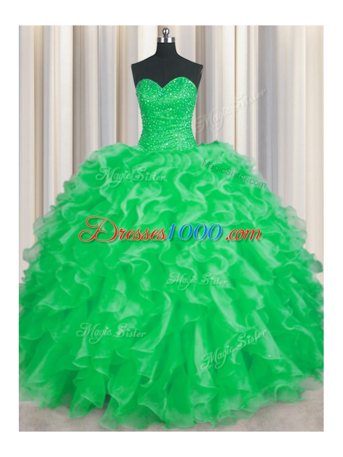 Super Ball Gowns Ball Gown Prom Dress Green Sweetheart Organza Sleeveless Floor Length Lace Up