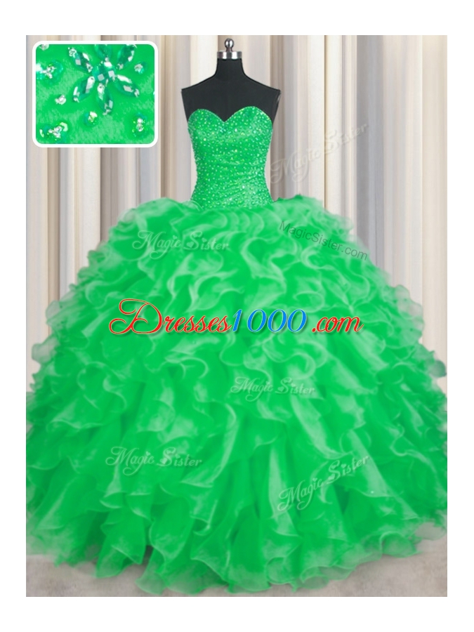 Super Ball Gowns Ball Gown Prom Dress Green Sweetheart Organza Sleeveless Floor Length Lace Up