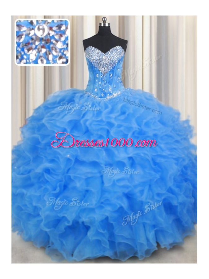 Best Baby Blue Sweetheart Lace Up Beading and Ruffles 15 Quinceanera Dress Sleeveless
