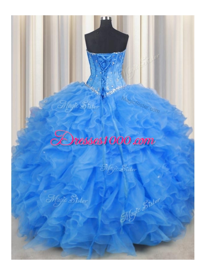 Best Baby Blue Sweetheart Lace Up Beading and Ruffles 15 Quinceanera Dress Sleeveless