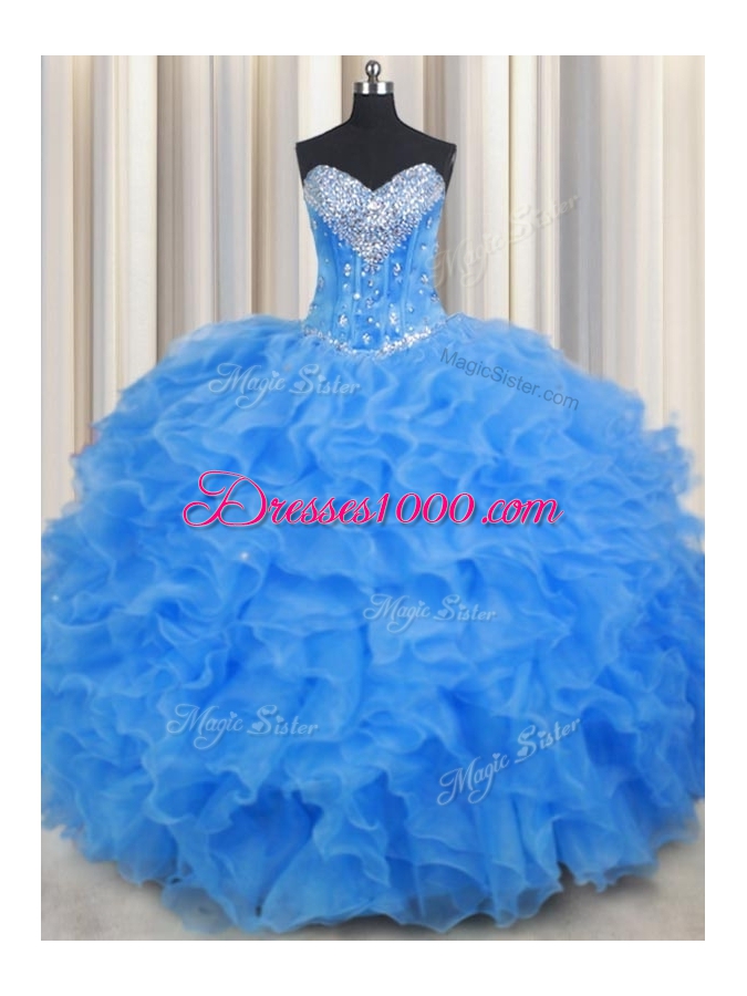 Best Baby Blue Sweetheart Lace Up Beading and Ruffles 15 Quinceanera Dress Sleeveless