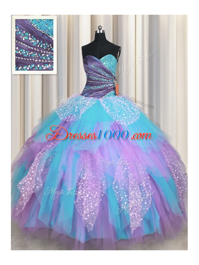 Lovely Sweetheart Sleeveless Lace Up 15th Birthday Dress Multi-color Tulle