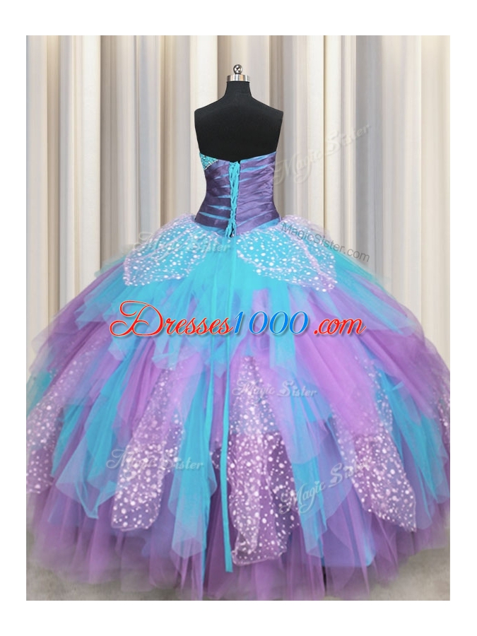 Lovely Sweetheart Sleeveless Lace Up 15th Birthday Dress Multi-color Tulle
