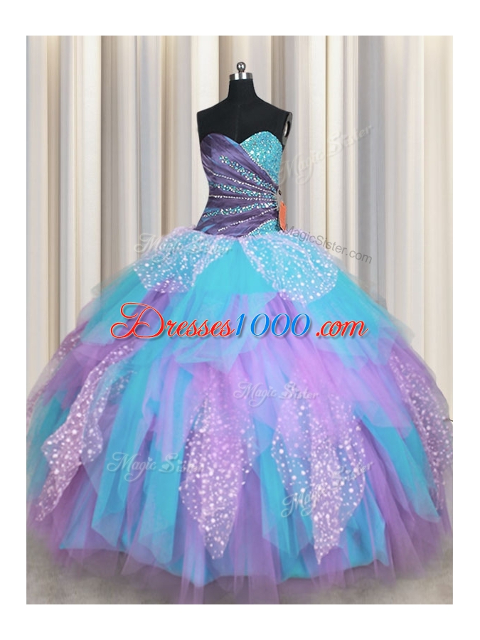Lovely Sweetheart Sleeveless Lace Up 15th Birthday Dress Multi-color Tulle