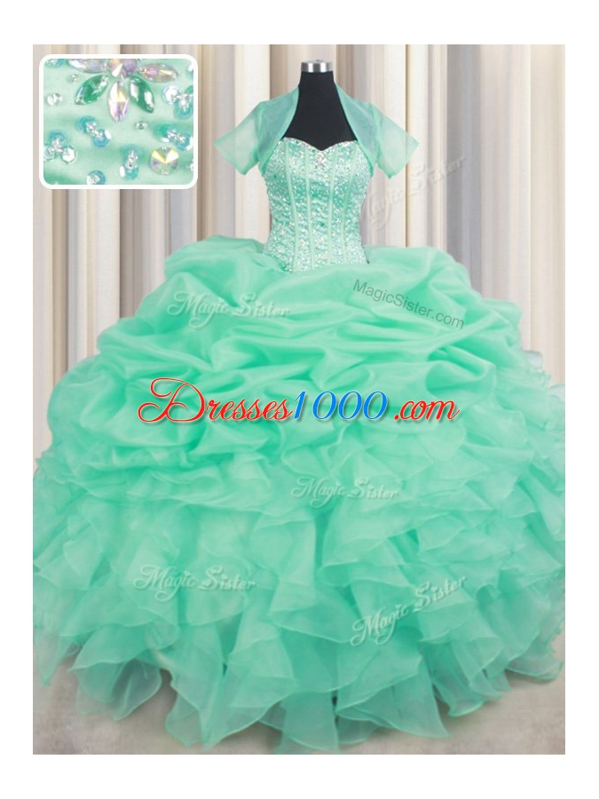 Apple Green Sweetheart Neckline Beading and Ruffles and Pick Ups Quinceanera Gowns Sleeveless Lace Up