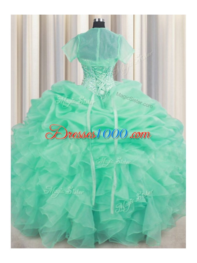 Apple Green Sweetheart Neckline Beading and Ruffles and Pick Ups Quinceanera Gowns Sleeveless Lace Up