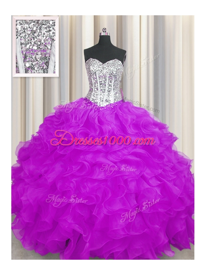 Classical Ball Gowns Sweet 16 Dress Purple Sweetheart Organza Sleeveless Floor Length Lace Up