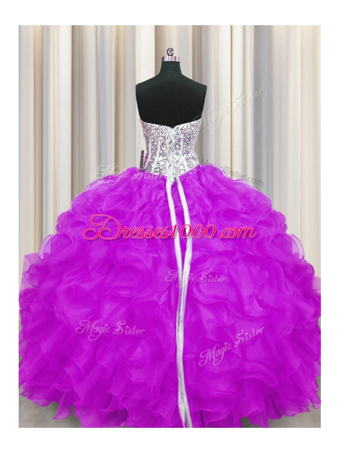 Classical Ball Gowns Sweet 16 Dress Purple Sweetheart Organza Sleeveless Floor Length Lace Up