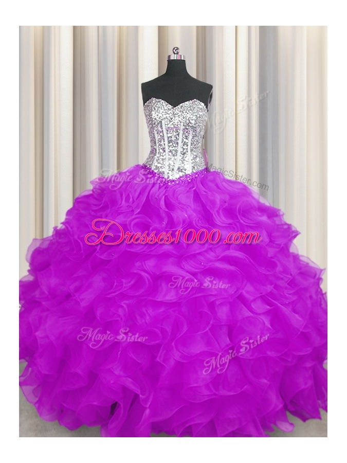 Classical Ball Gowns Sweet 16 Dress Purple Sweetheart Organza Sleeveless Floor Length Lace Up