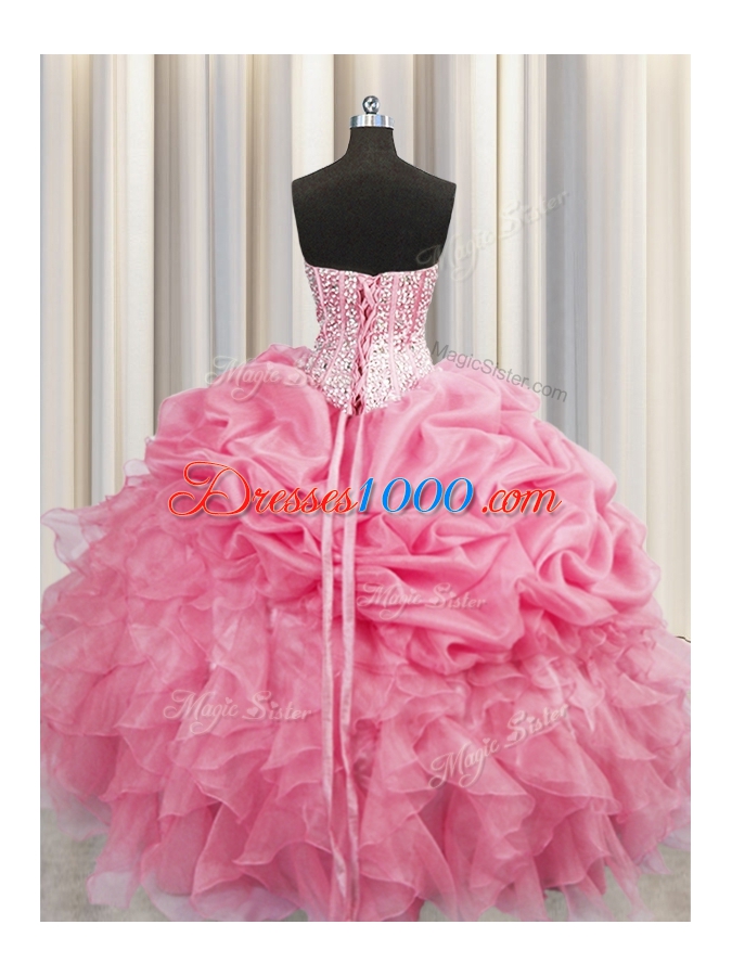 Custom Designed Visible Boning Floor Length Ball Gowns Sleeveless Rose Pink Quinceanera Dresses Lace Up