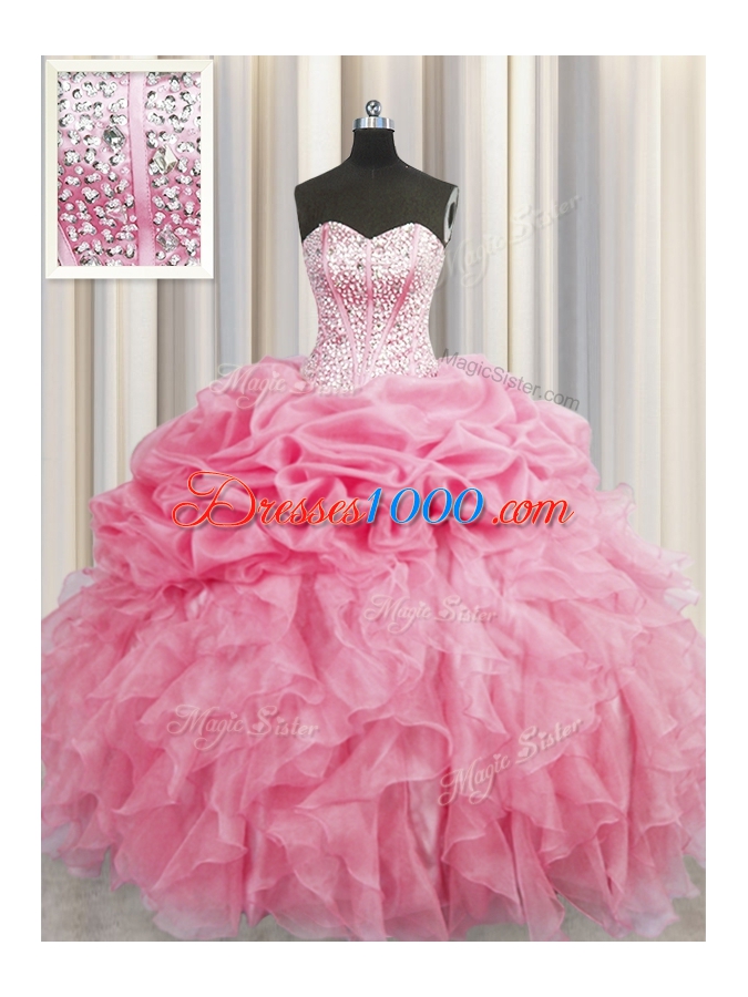 Custom Designed Visible Boning Floor Length Ball Gowns Sleeveless Rose Pink Quinceanera Dresses Lace Up