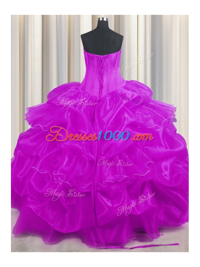 Dramatic Organza Sleeveless Floor Length Quince Ball Gowns and Beading and Ruffled Layers and Pick Ups