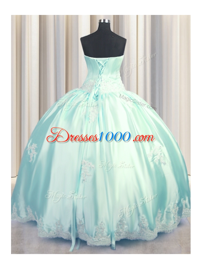 Exceptional Floor Length Apple Green Quinceanera Gown Taffeta Sleeveless Beading and Appliques