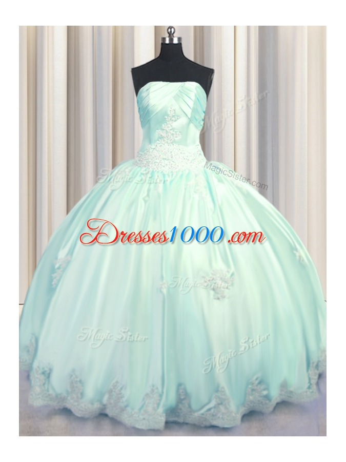 Exceptional Floor Length Apple Green Quinceanera Gown Taffeta Sleeveless Beading and Appliques