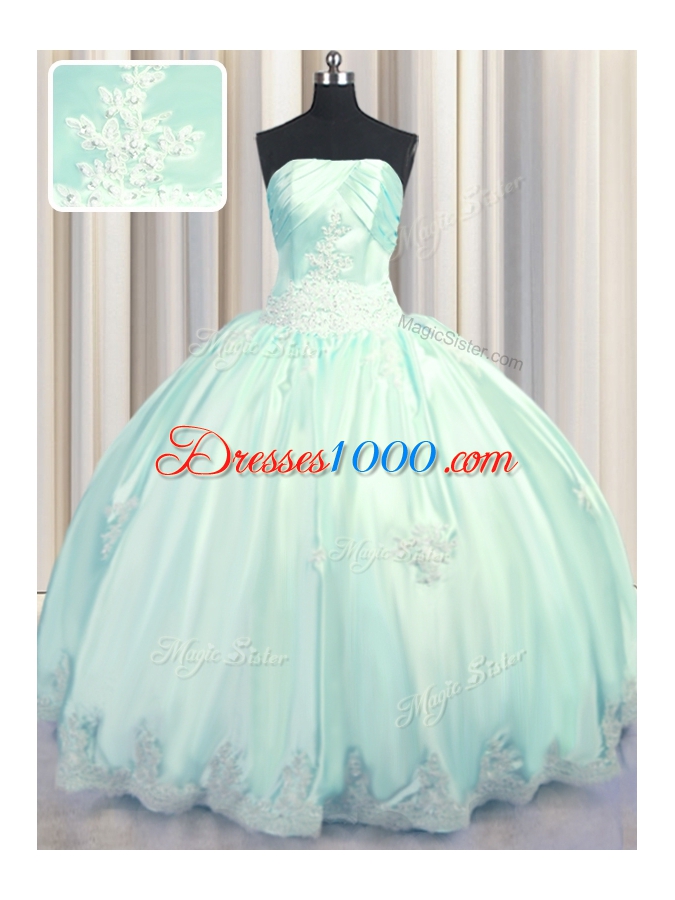 Exceptional Floor Length Apple Green Quinceanera Gown Taffeta Sleeveless Beading and Appliques