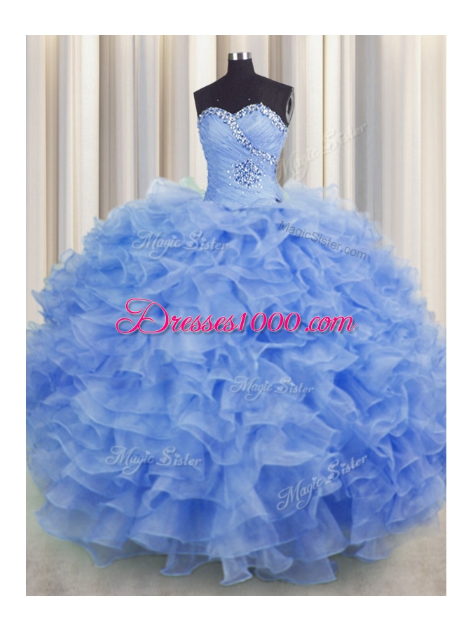 Floor Length Blue Vestidos de Quinceanera Sweetheart Sleeveless Lace Up