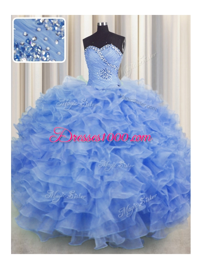 Floor Length Blue Vestidos de Quinceanera Sweetheart Sleeveless Lace Up