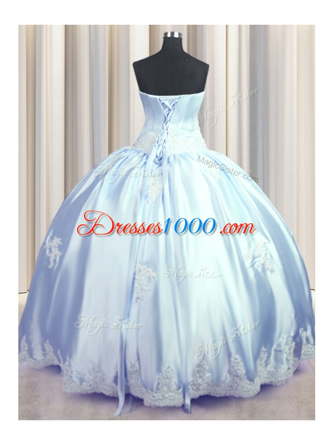 Floor Length Lavender Quinceanera Dress Taffeta Sleeveless Appliques