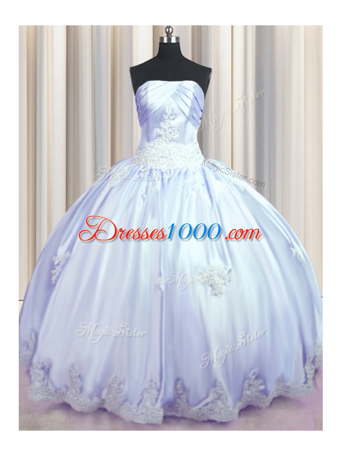 Floor Length Lavender Quinceanera Dress Taffeta Sleeveless Appliques