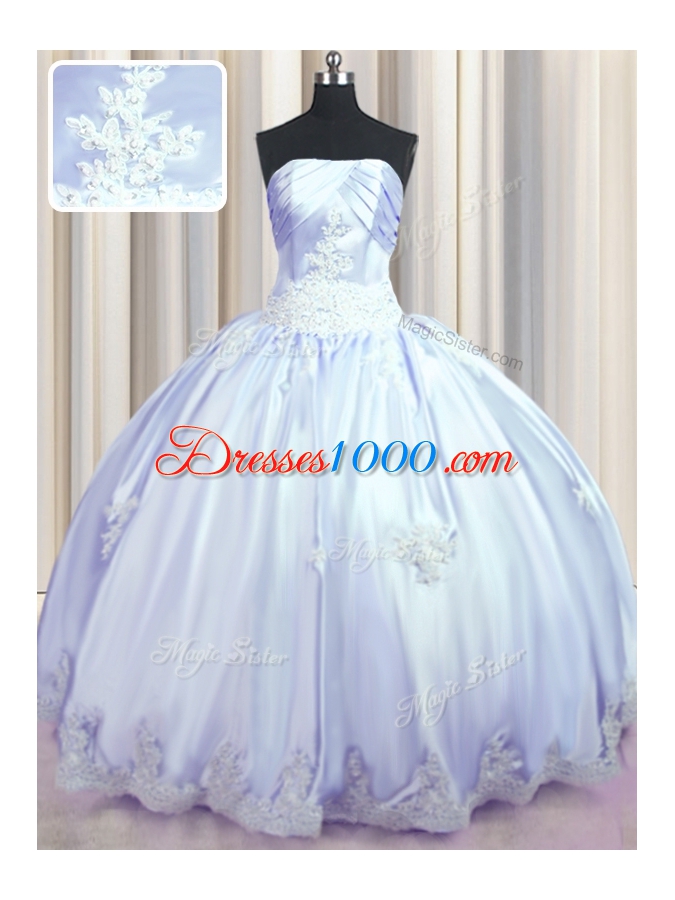 Floor Length Lavender Quinceanera Dress Taffeta Sleeveless Appliques