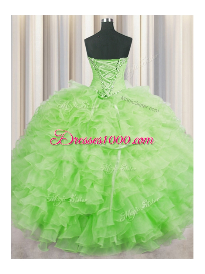 Great Organza Sleeveless Floor Length Sweet 16 Dresses and Beading and Ruffles