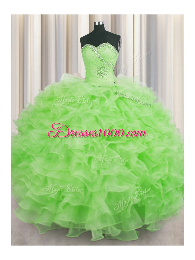 Great Organza Sleeveless Floor Length Sweet 16 Dresses and Beading and Ruffles