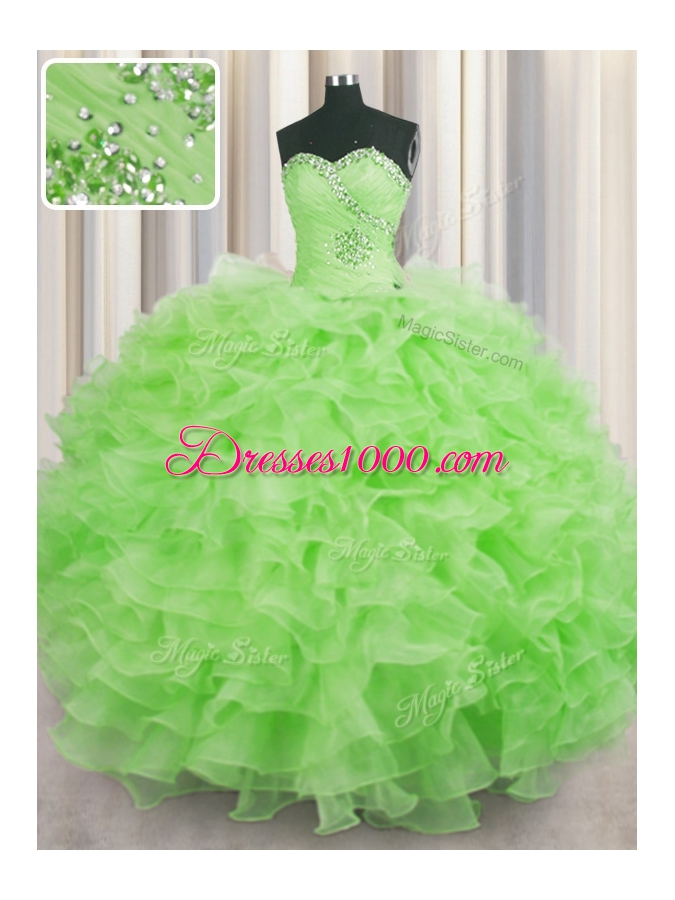 Great Organza Sleeveless Floor Length Sweet 16 Dresses and Beading and Ruffles