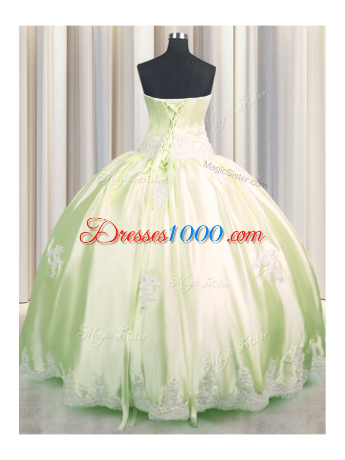 Latest Light Yellow Lace Up Sweet 16 Quinceanera Dress Beading and Appliques Sleeveless Floor Length