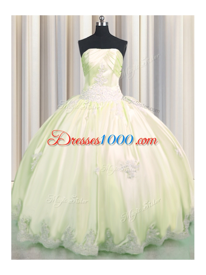 Latest Light Yellow Lace Up Sweet 16 Quinceanera Dress Beading and Appliques Sleeveless Floor Length