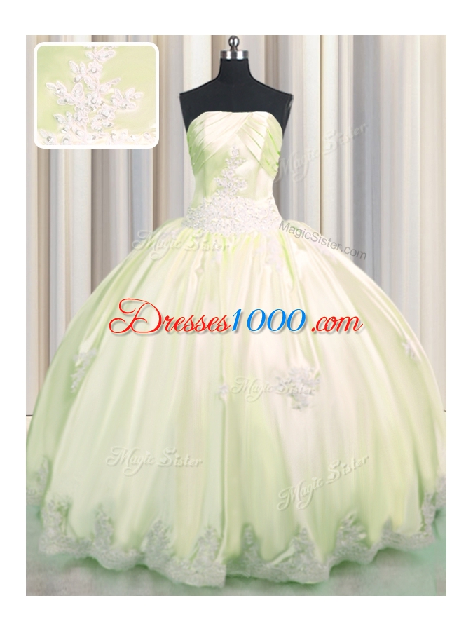 Latest Light Yellow Lace Up Sweet 16 Quinceanera Dress Beading and Appliques Sleeveless Floor Length