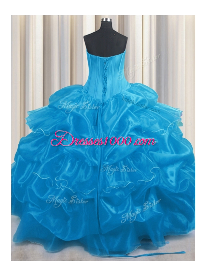 Modern Pick Ups Baby Blue Sleeveless Organza Lace Up Quinceanera Gown for Military Ball and Sweet 16 and Quinceanera