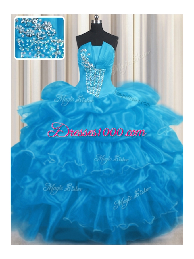 Modern Pick Ups Baby Blue Sleeveless Organza Lace Up Quinceanera Gown for Military Ball and Sweet 16 and Quinceanera
