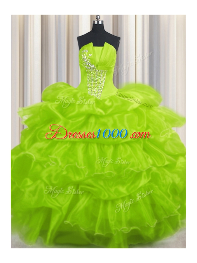 Sleeveless Floor Length Beading and Ruffles and Pick Ups Lace Up Sweet 16 Dresses
