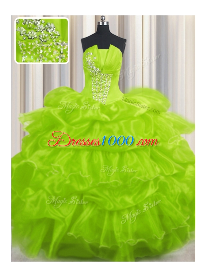 Sleeveless Floor Length Beading and Ruffles and Pick Ups Lace Up Sweet 16 Dresses