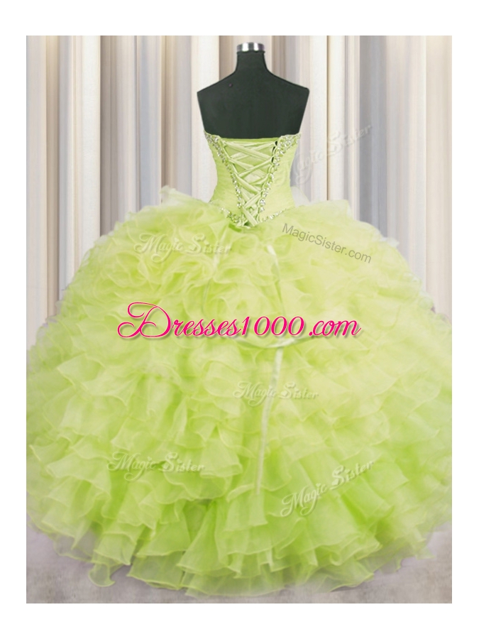 Sleeveless Lace Up Floor Length Beading and Ruffles Sweet 16 Dress