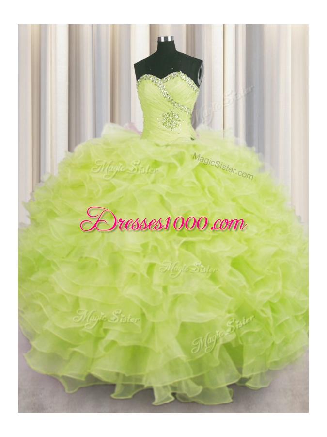 Sleeveless Lace Up Floor Length Beading and Ruffles Sweet 16 Dress