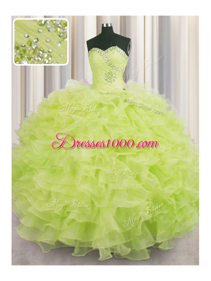 Sleeveless Lace Up Floor Length Beading and Ruffles Sweet 16 Dress